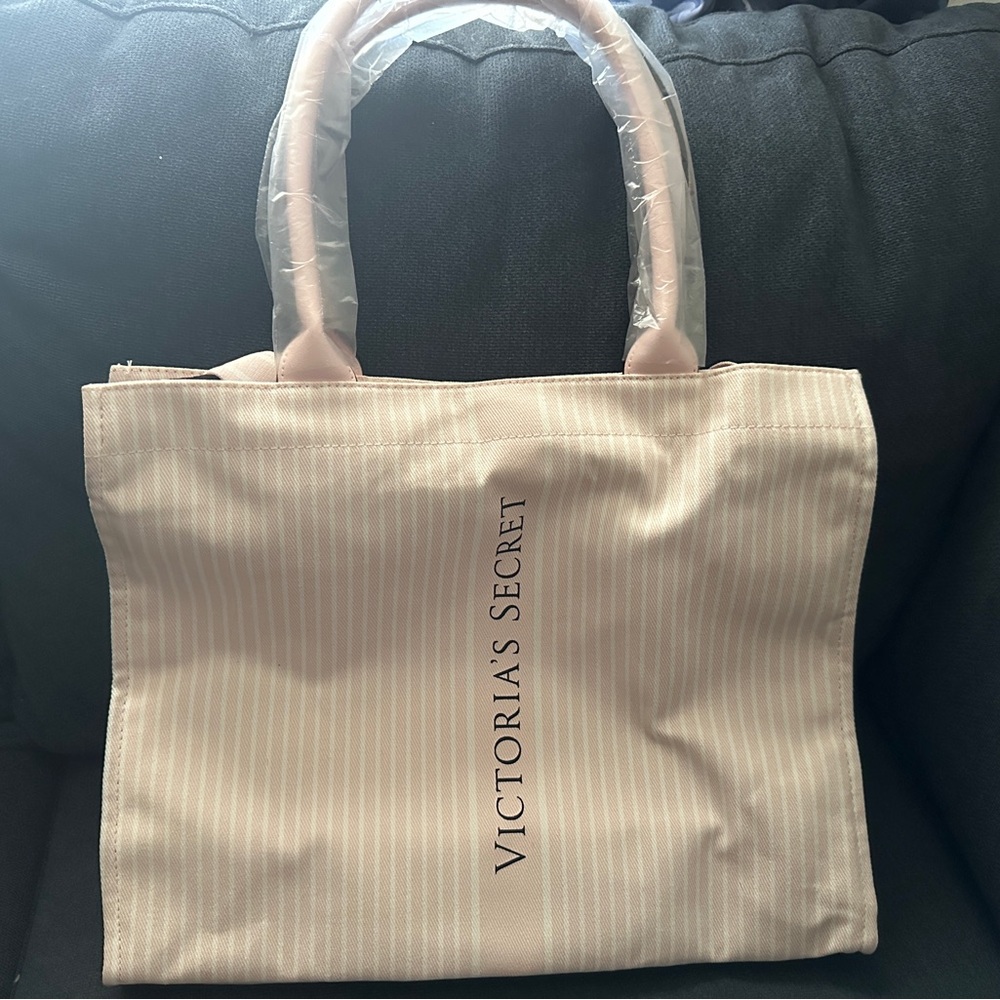 Victoria's Secret Cream Canvas Tote with Ribbed Texture